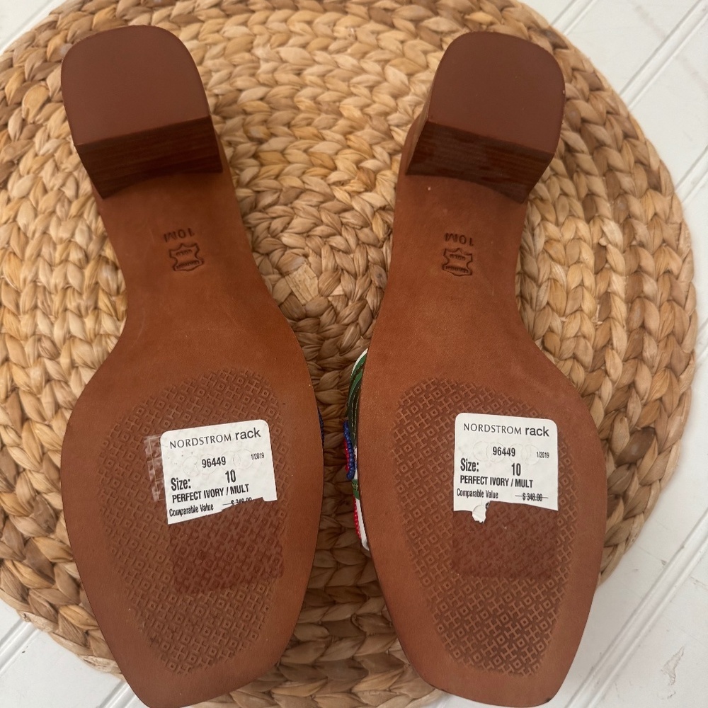 NWT Tory Burch Multicolor Beads Embroidered Leather Bianca Slides Sandals 10 - Picture 3 of 5